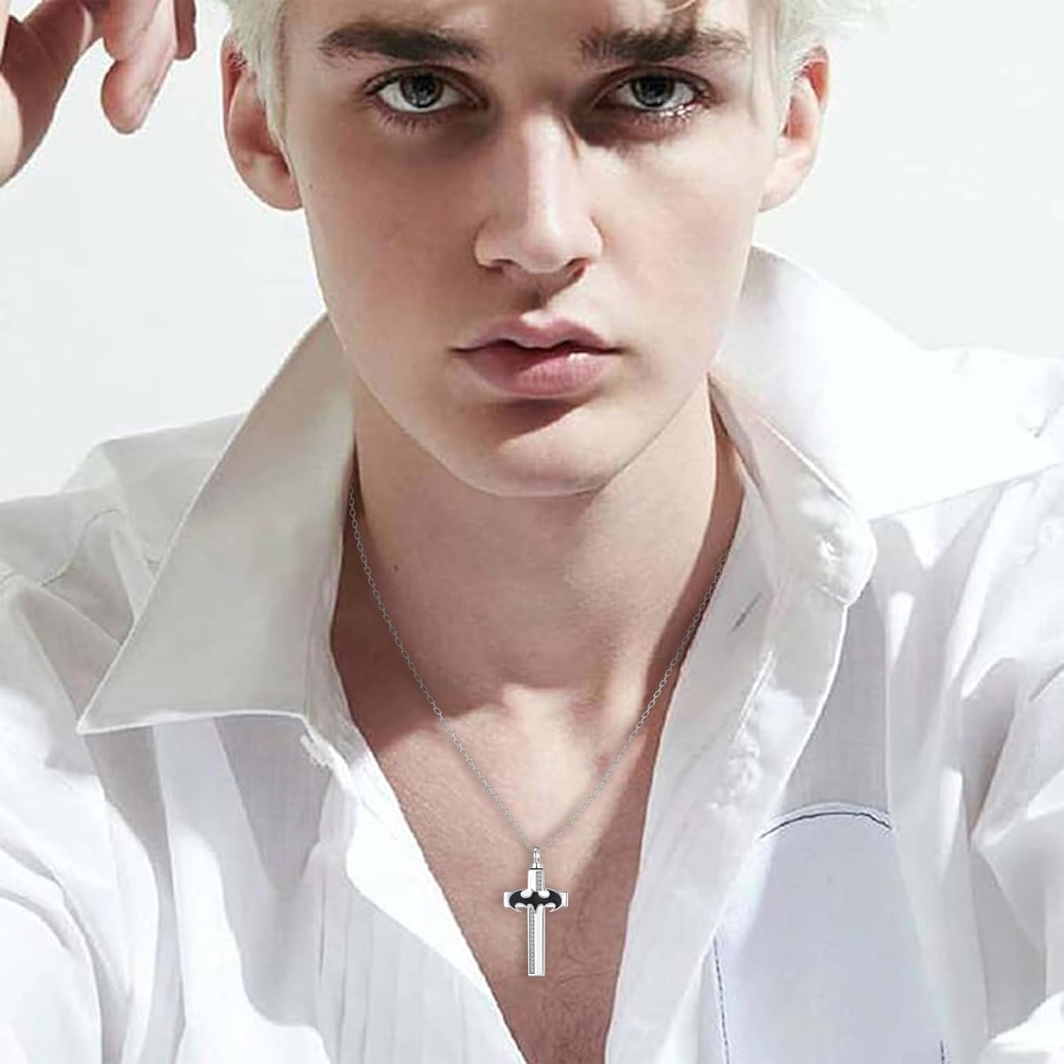 Bat Cross Urn Necklace - 925 Sterling Silver Cross Cremation Jewelry Keepsake Urn Necklace for Ashes for Women Men(Different Chain Length)