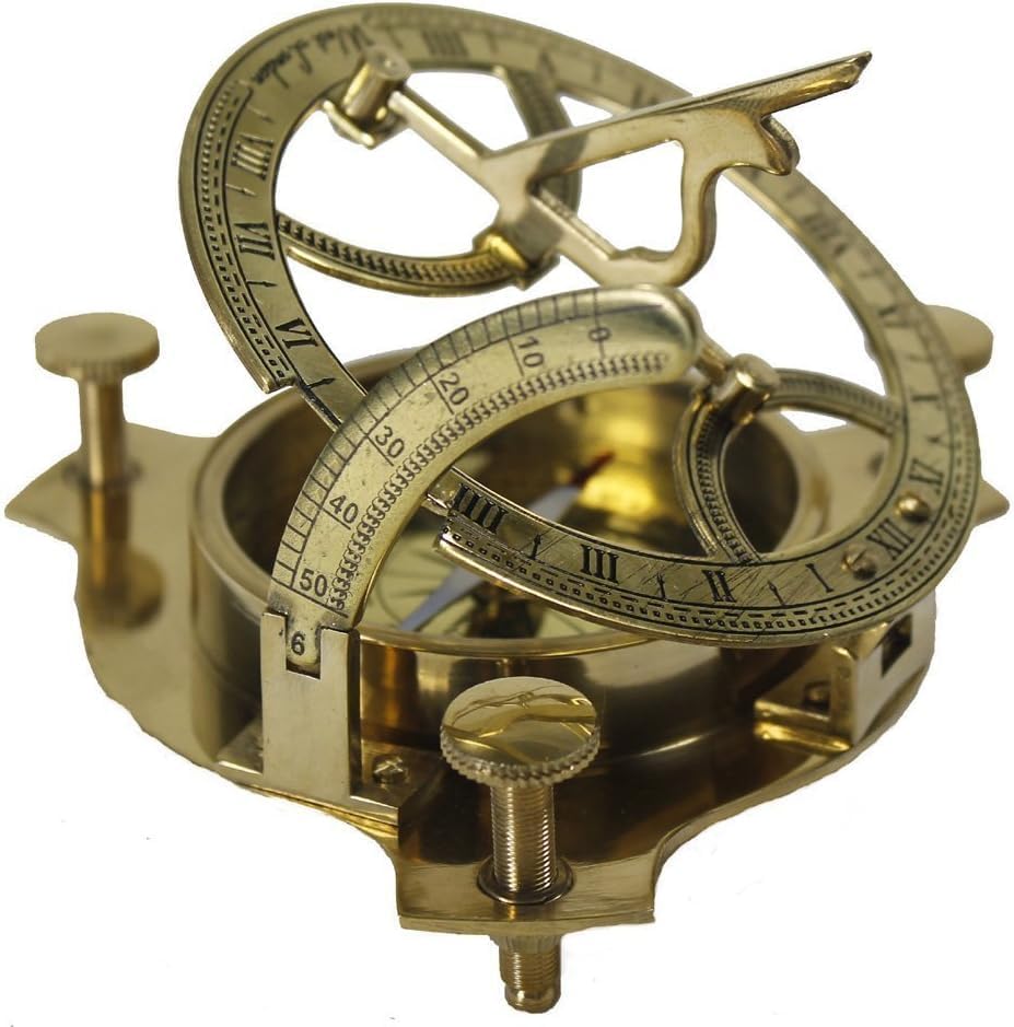 4"" Sundial Compass - Solid Brass Sun Dial, Golden