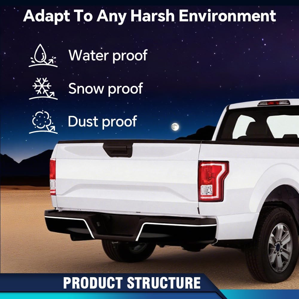 PIT66 Tail Light Assembly Halogen Compatible with Ford F150 SSV 2016-2017/Compatible with F150 2015-2017 (submodel: Lariat, XL, XLT) FL3Z13405A-PFM, FO2800239, FL3Z13404A-PFM, FO2801239 Red Right