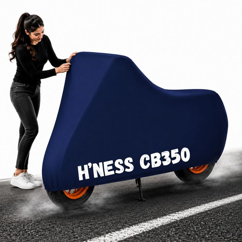 Image of Powerfull Bike Body Cover for H'Ness CB350 Dustproof Scratchproof - 100% Waterproof Hoonda H'Ness CB350 Cover for Two Wheeler, Outdoor Full Motorcycle Cover with UV, Duty, Rain Protection - Blue