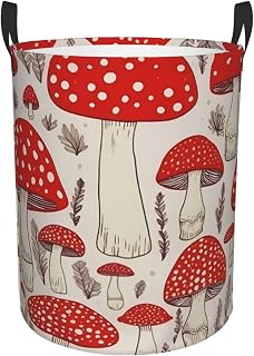 Laundry Basket With Handles Foldable Laundry Hamper Dirty Clothes Basket | Red White Mushroom Waterproof Clothes Toys Storage Bin Organizer For Dorm Bathroom Bedroom Travel Camping