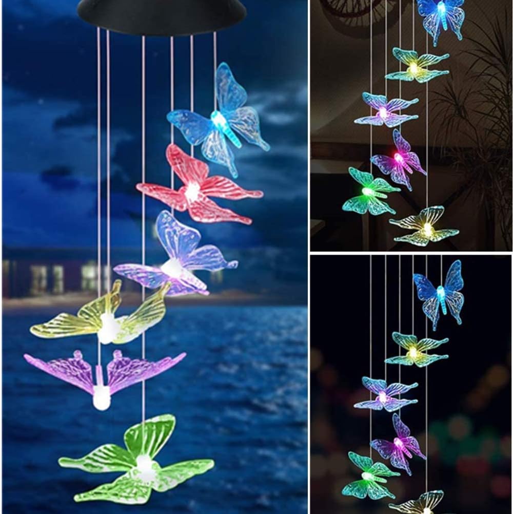Mosteck Color Changing Butterfly Solar Yard Lights Outdoor Garden Decorative, Wind Chimes Designed, Solar Powered Waterproof Fairy Lights for Outdoor, Garden, Patio Decor