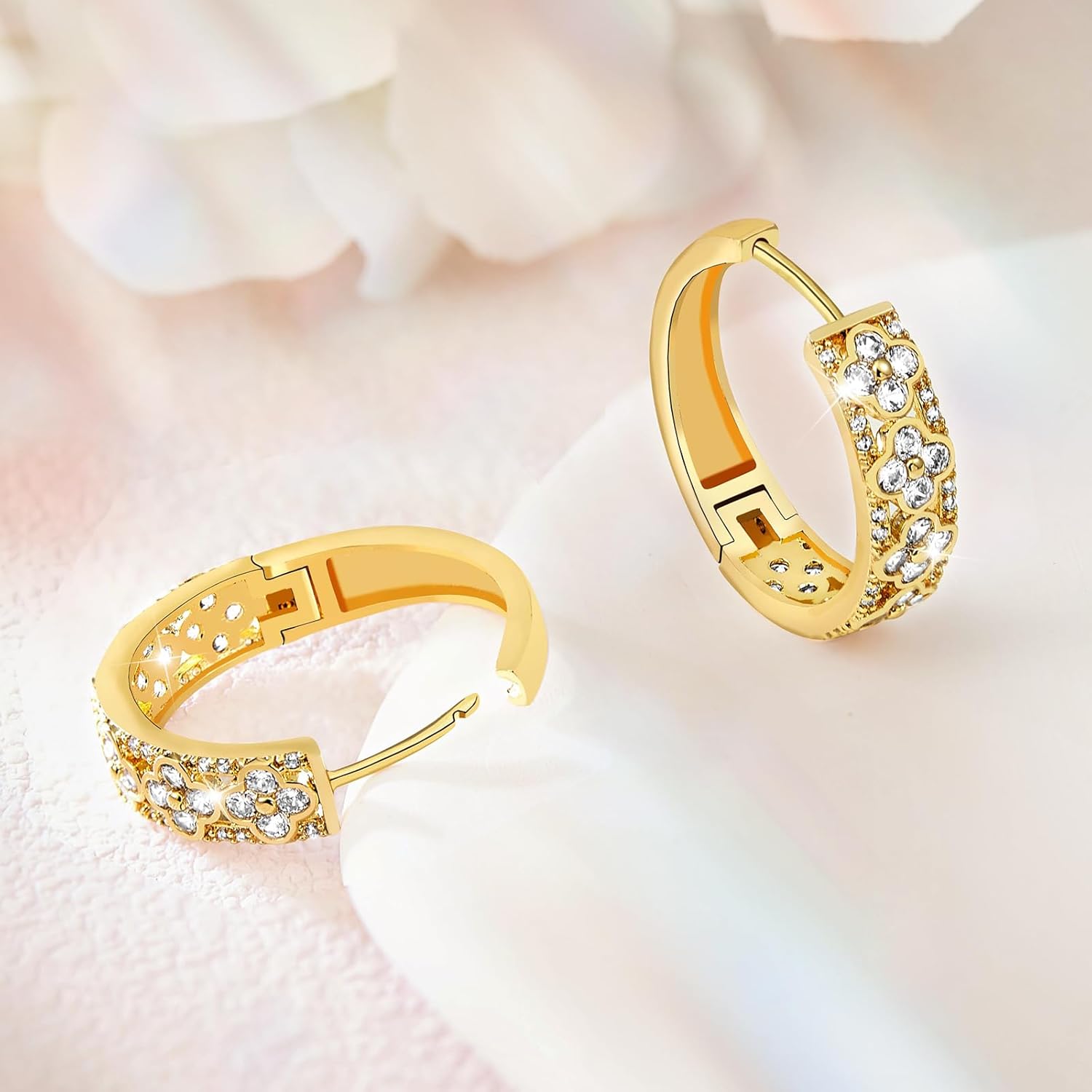 Richapex 18K Gold Plated Hoop Earrings for Women, Dainty Colorful Flower Hoop Earrings, Hypoallergenic, Anniversary Birthday Gifts for Women - Image 4