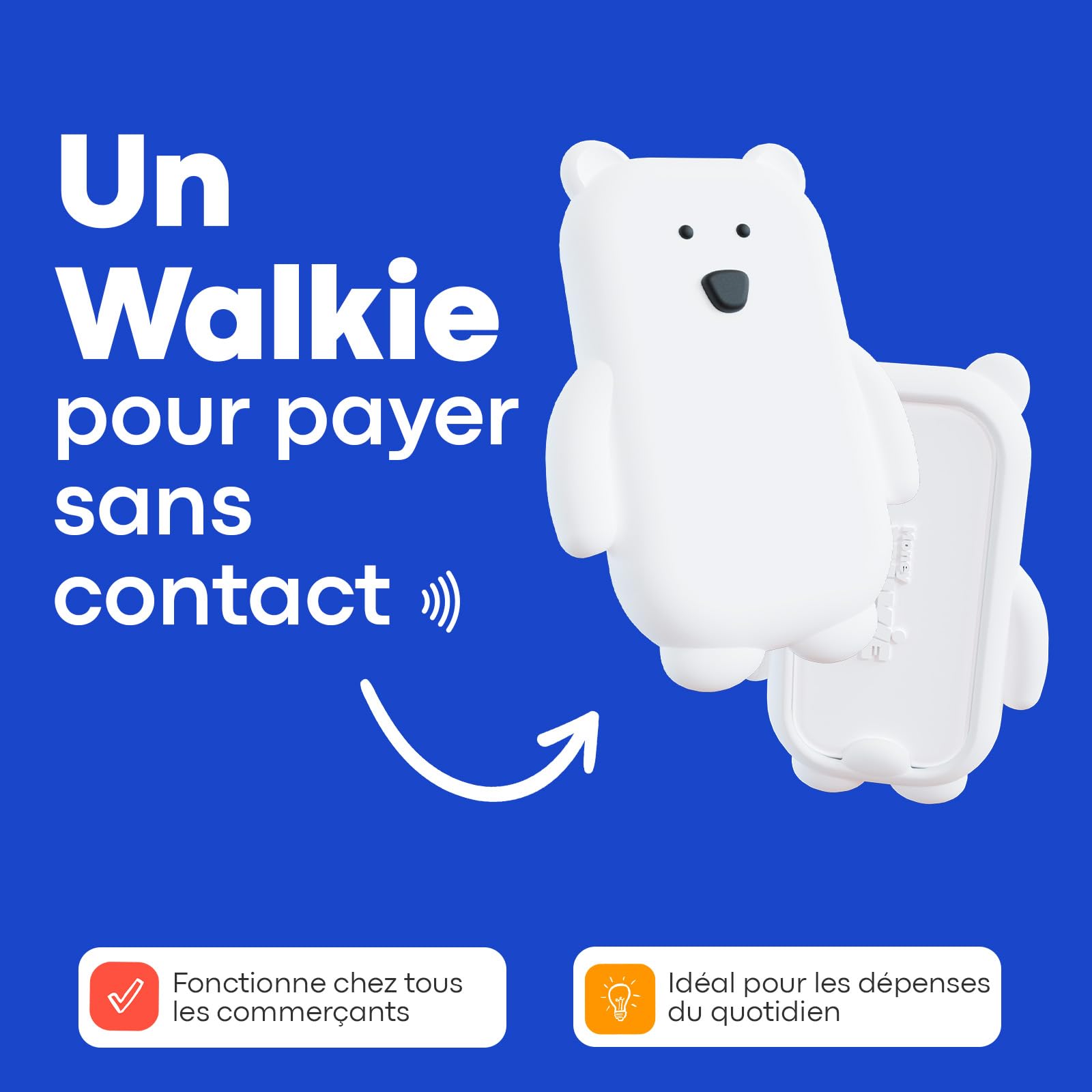 Money Walkie - Porte Monnaie sans Contact pour Enfants et Ados - Solution pour Apprendre à Gérer Son Argent - Pratique, Ludique et Pédagogique - Ours Blanc