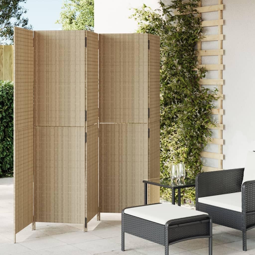 Separador de habitación de 5 paneles de ratán de poliéster beige para interiores