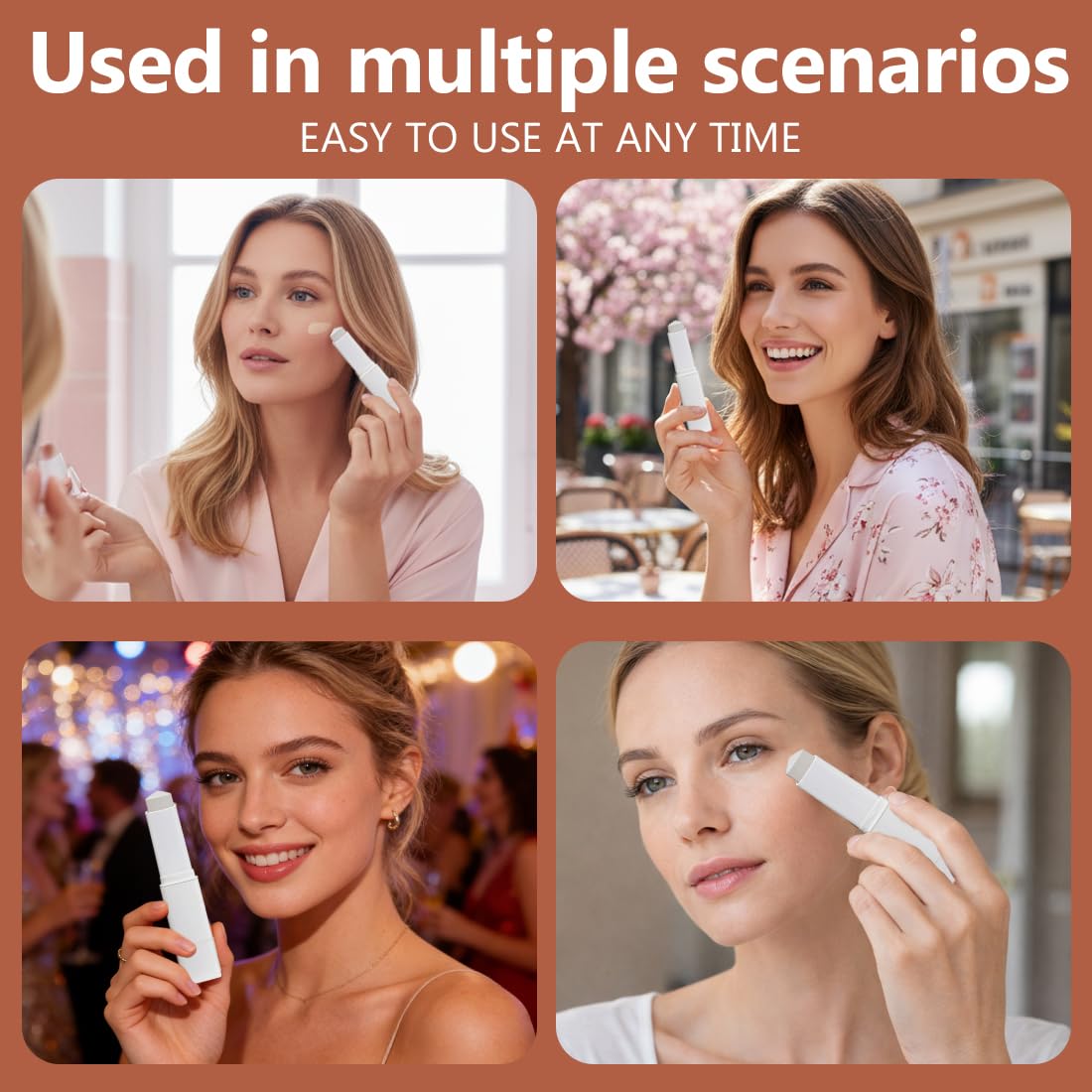 Barra de Base de Maquillaje con Cambio de Color – Tono Blanco, Base de Maquillaje Coreana Aclarante con Pincel, Stick Iluminador de Cobertura Ligera, Incluye 2 Esponjas — view 3