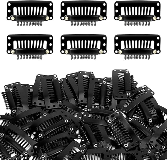 20 Pcs Clip per Capelli per Extension U-Forma in Metallo con 9 Denti e Design Antiscivolo per Estensioni e Parrucche (Nero)