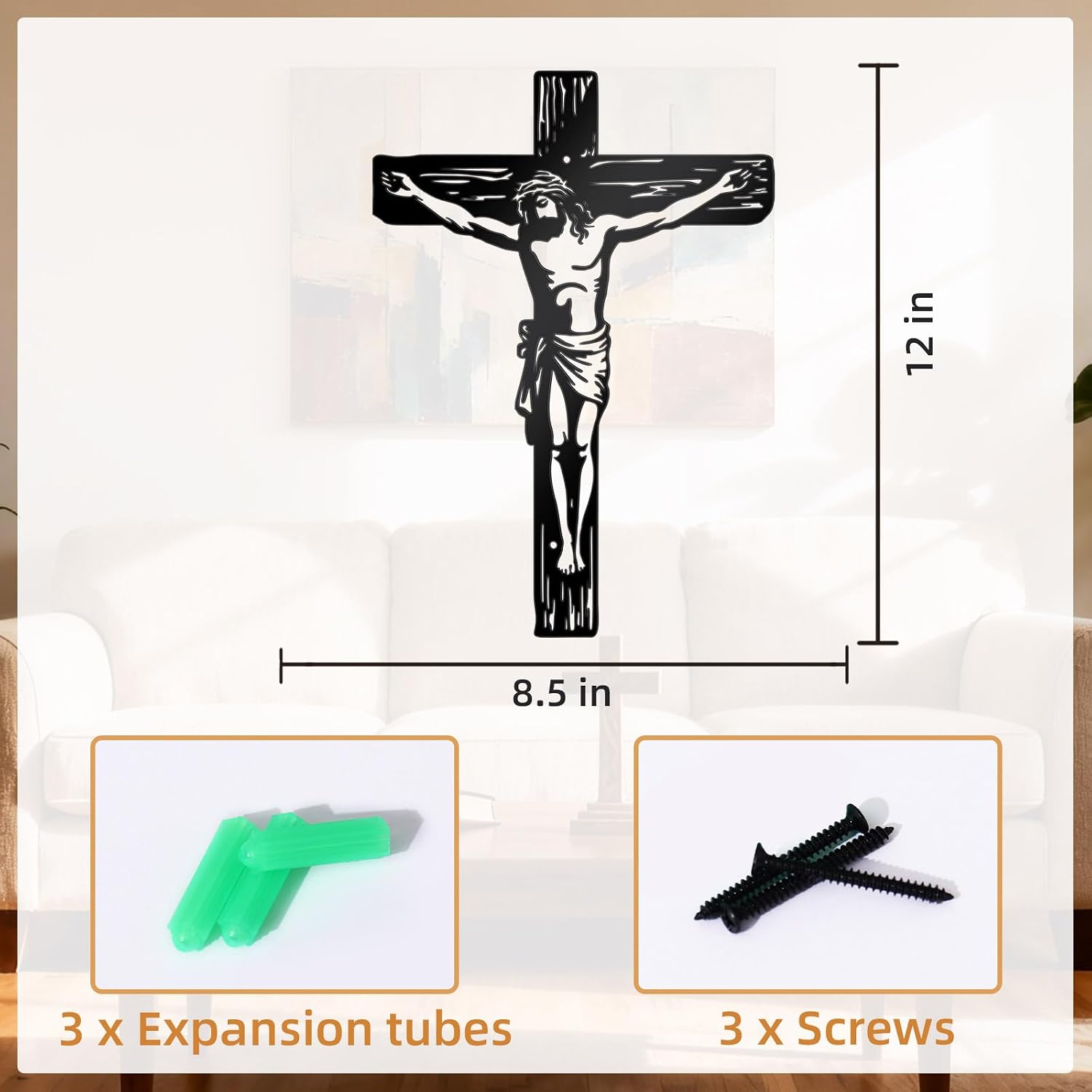 KOYILTD Metal Cross Wall Decor Black Metal Jesus Cross Wall Sculpture Christian Wall Art for Home Church Decoration Christian Gifts for Women Mother's Day Gift (Loyal)