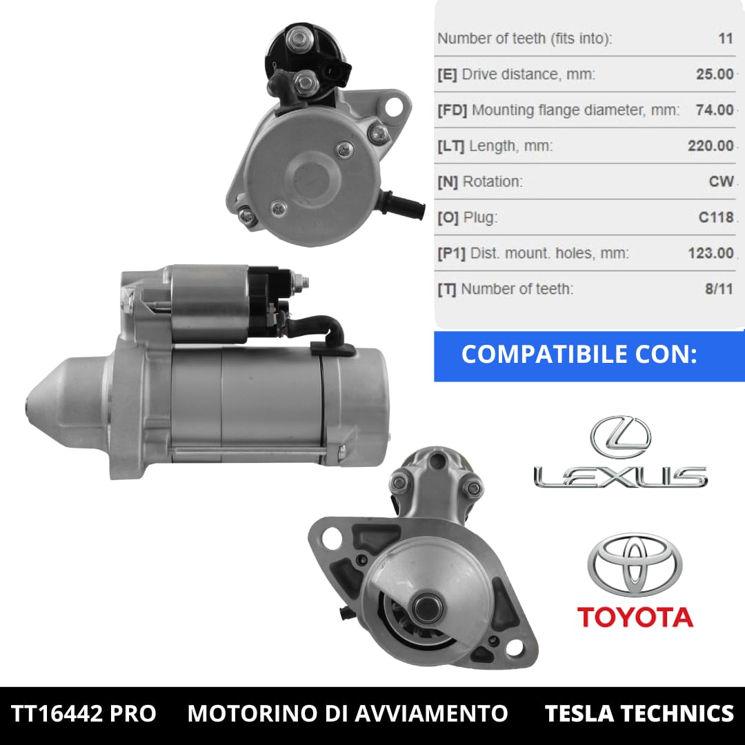 TT16442 PRO Motorino di avviamento per auto 12V, 2.00 KW. Compatibile con TOYOTA, LEXUS. Eccellente rapporto qualità-prezzo. Installazione facile e garantita.