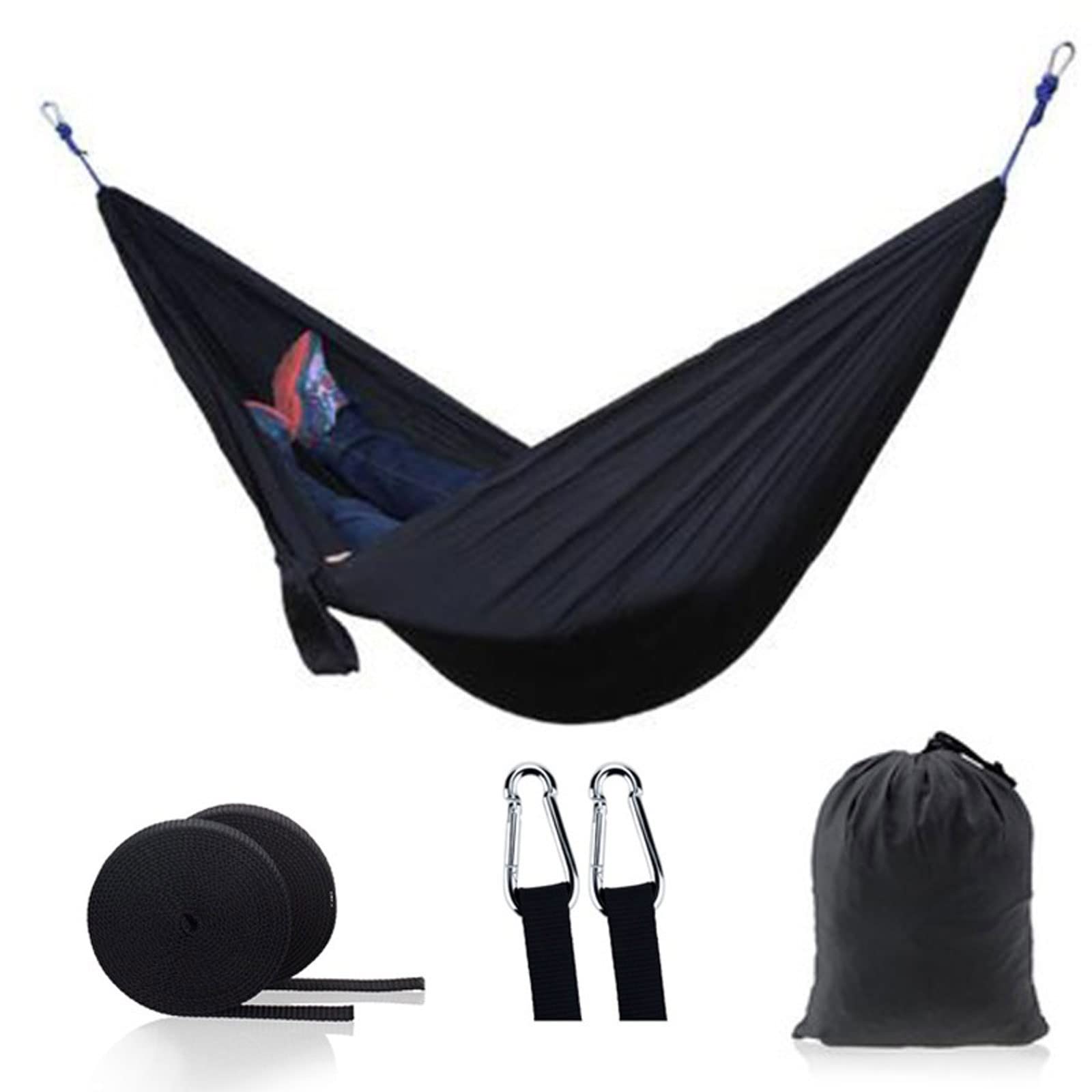 IEASEys Umbrella Ultralight Outdoor Camping Nylon Hammock Sleep Swing Tree Bed Backyard Furniture Hanging Double Hammock Chair Hangmat (Color : Black)