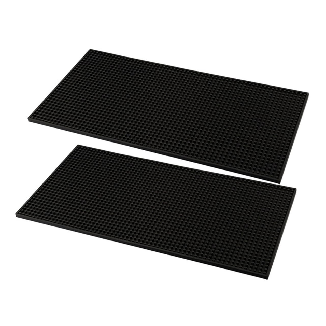Tappetino Antiscivolo da Bar Rettangolare 2 Pezzi in Pvc Nero | Piano Caffè e Bancone, Facile da Riporre, Formato Pratico per Uso Quotidiano