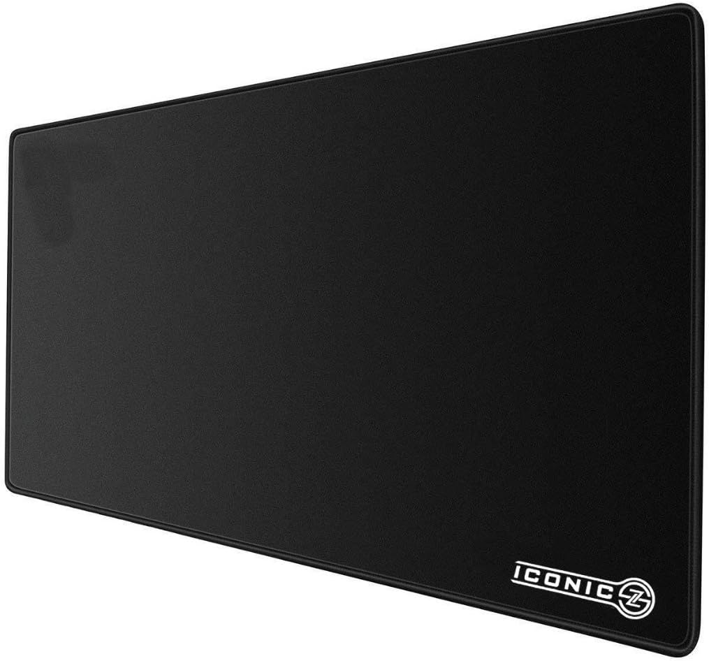 ICONIC-Pro PC Gear Gaming Mouse Pad with Stitched Edges(40 x 18) Inches - XXL Extra Large Gaming Desk Black Cloth Mousepad - Water Proof Non-Slip Rubber Base