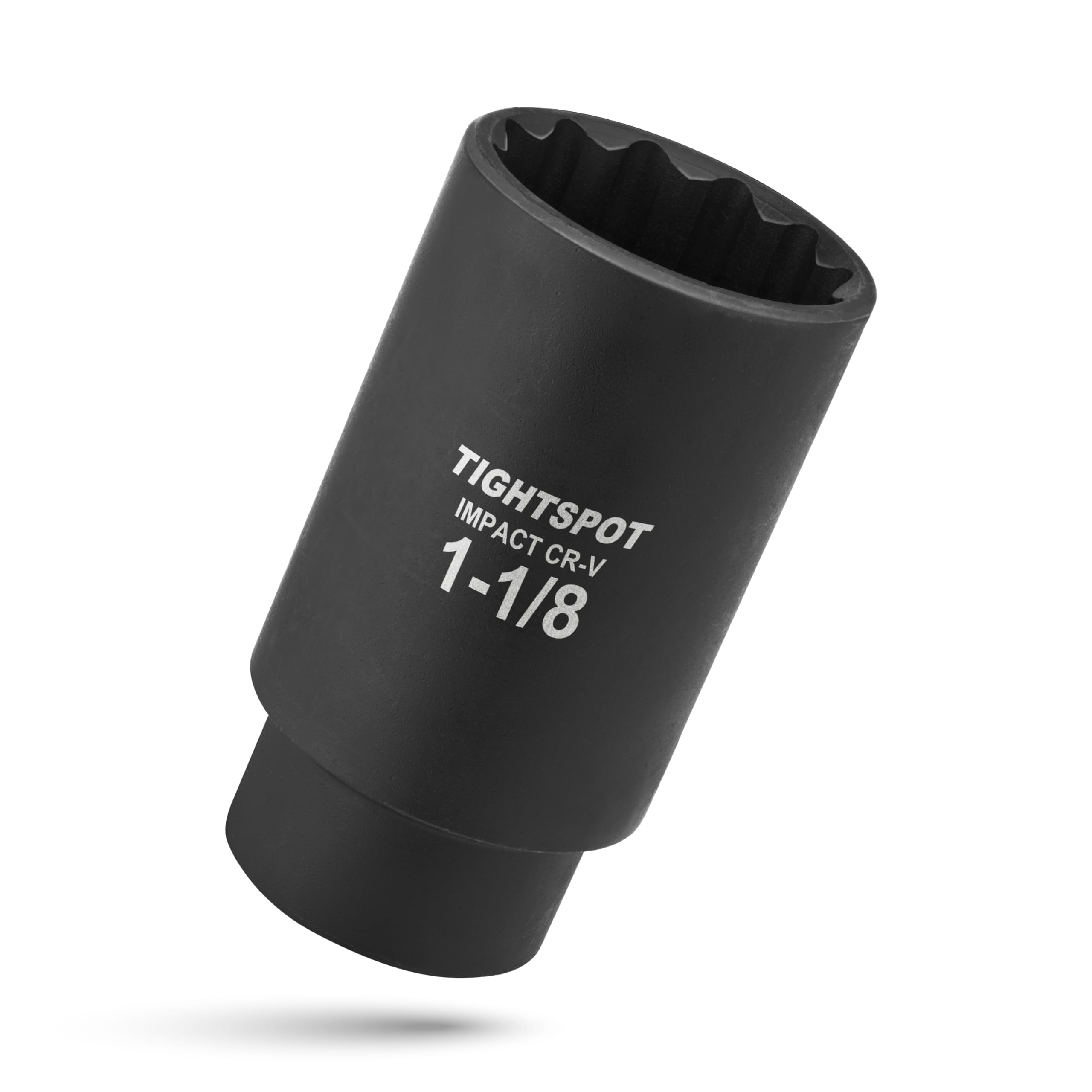 TIGHTSPOT Llave de vaso de impacto de 1/2 pulgada de profundidad de 1 1/8 pulgadas con diseño de 12 puntos antiredondeo, acero CRV tratado térmicamente