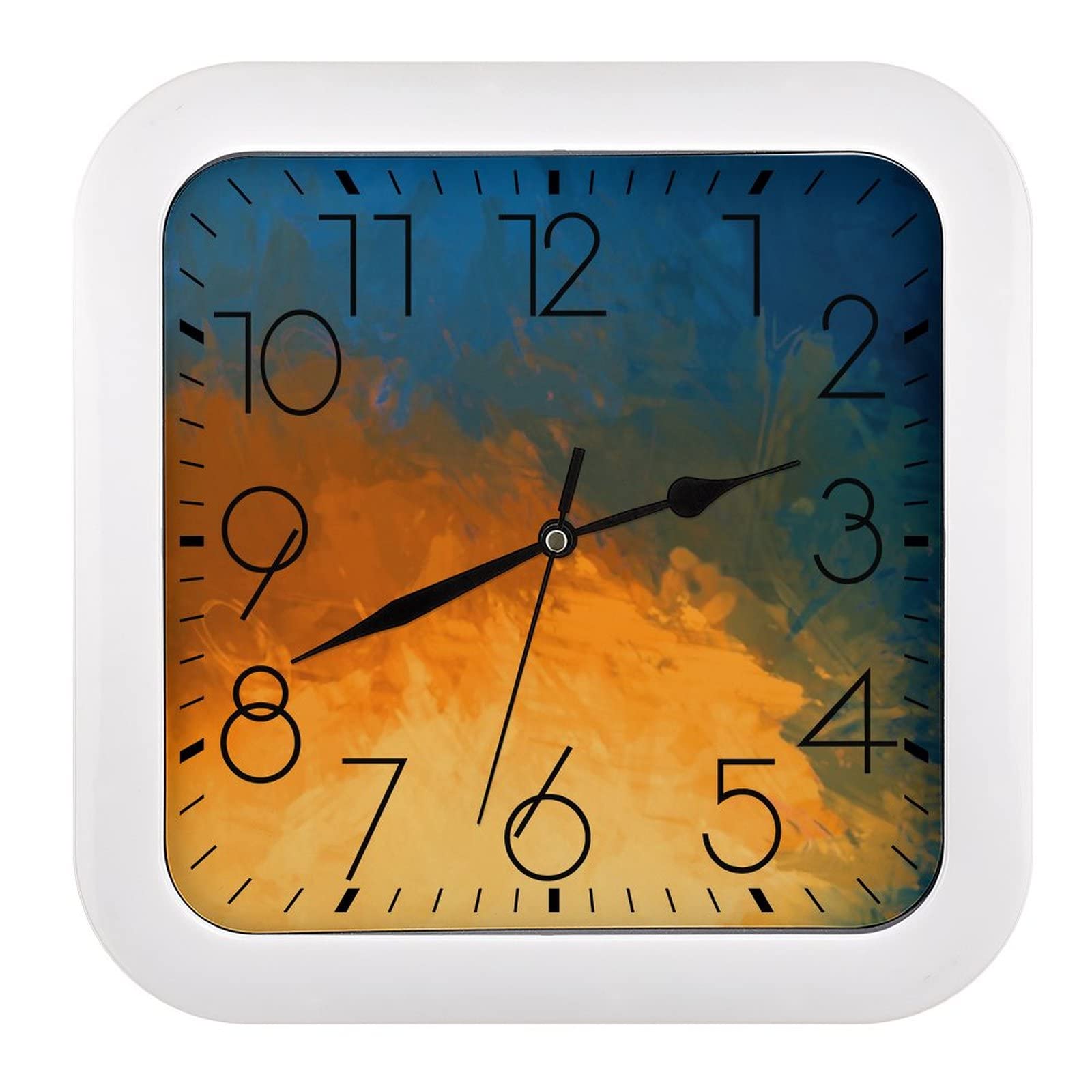 Horloge murale carrée orange résolvant le manque de lisibilité du salon