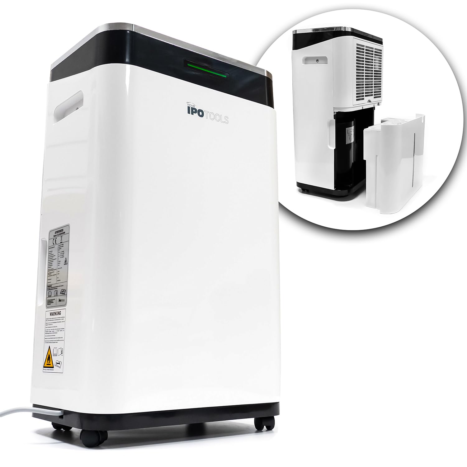 IPOTOOLS Deumidificatore 25 l in 24 ore – Deumidificatore per ambienti fino a 70 m2 – con 3 modalità di funzionamento, display digitale, tubo di scarico, asciugatura, timer per umidità, muffa, mobile