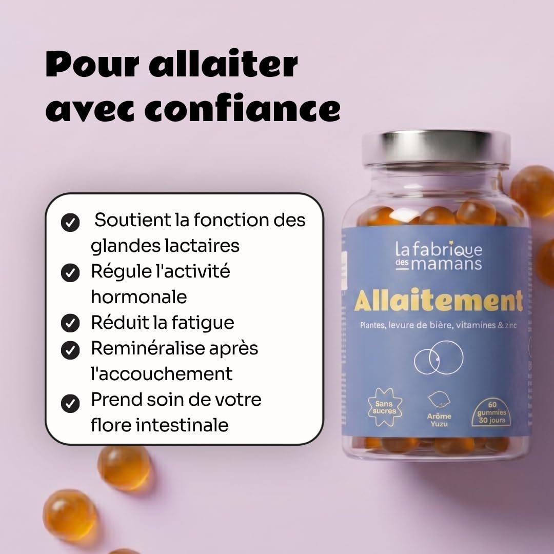 Gummies Allaitement - Soutien Lactation - Réduit la Fatigue - Origan, Moringa, Levure de Bière, Vitamines B & D - Fabriqué en France - 60 Gummies (30 jours) (Lot de 2)
