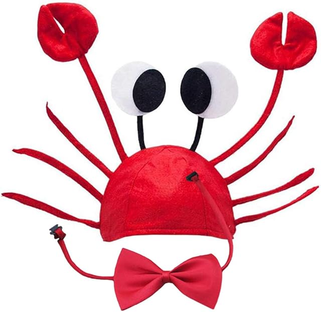 Lifreer Crab Hat, Adjustable Red Crab Hat Costume Fancy Hats + Red Wine Bow Tie for Halloween Christmas Easter Party Decoration Adult Boys Girls