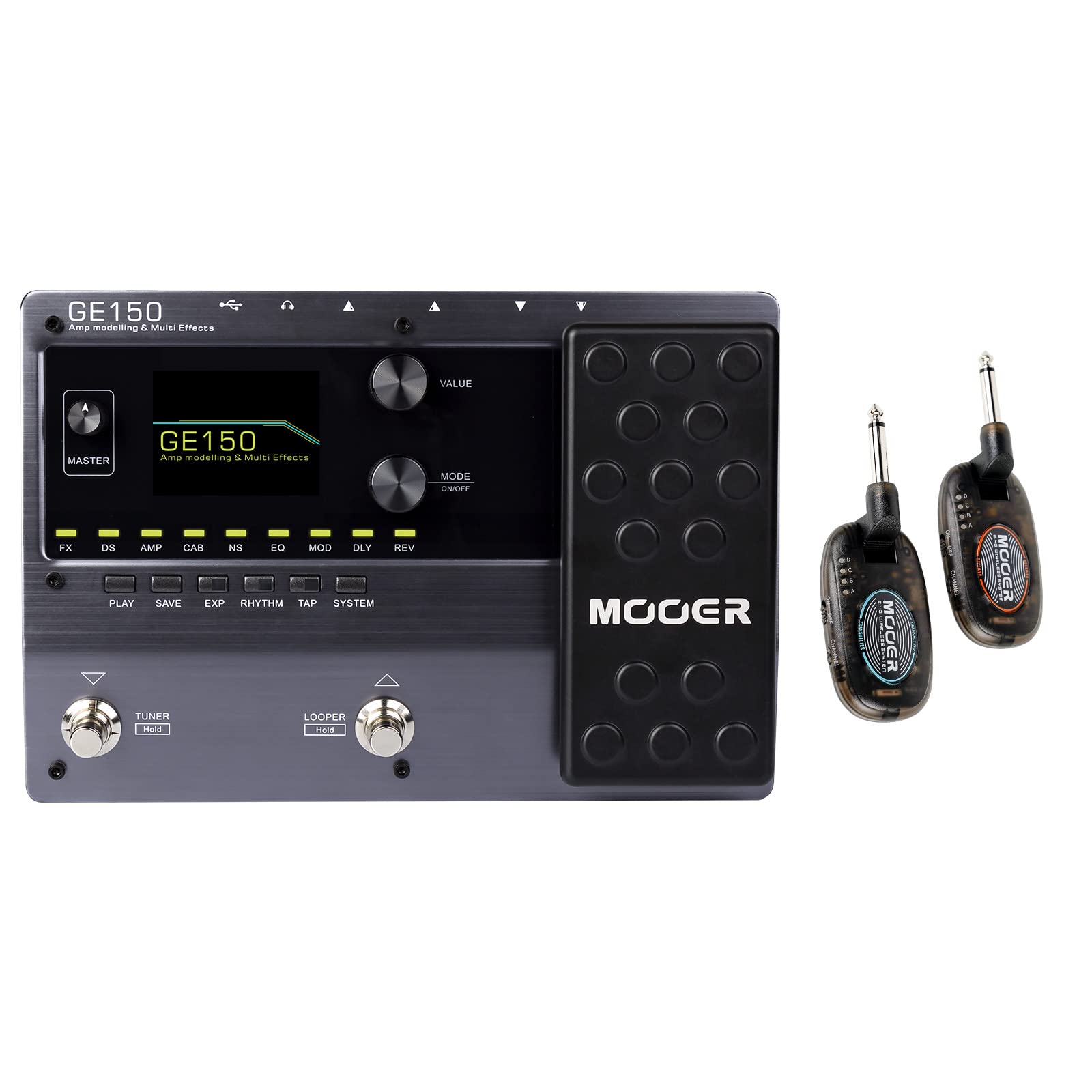MOOER GE150 Guitar Multi Effects Pedal, Expression Pedal, Practice FX Pedal Bundled with AP10 Air Pl