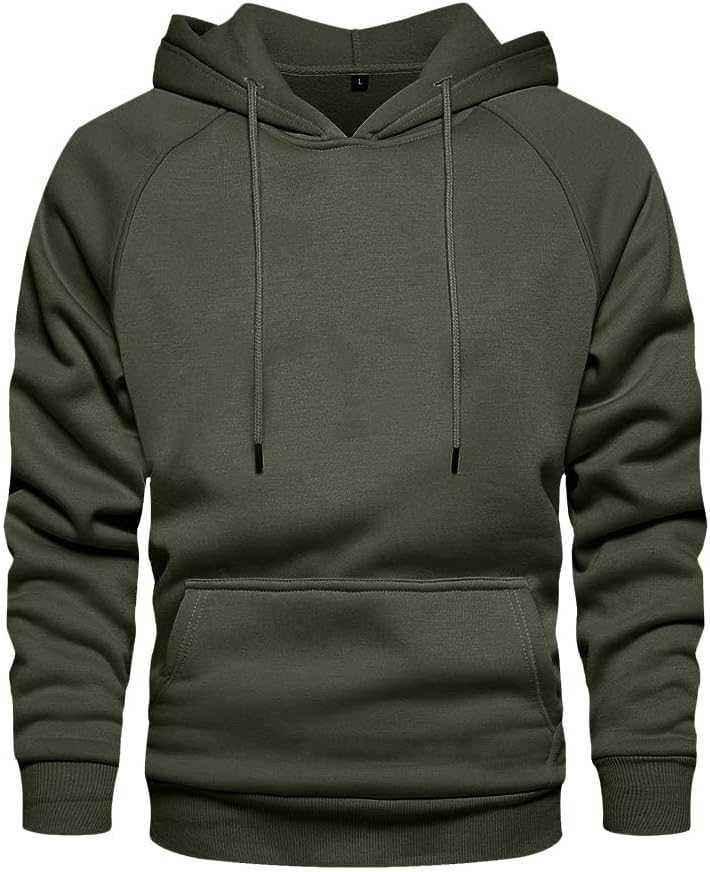 Men's Solid Pullover Hoodies Sports Soft Blend Fleece Hooded Sweatshirts with Kangaroo Pocket