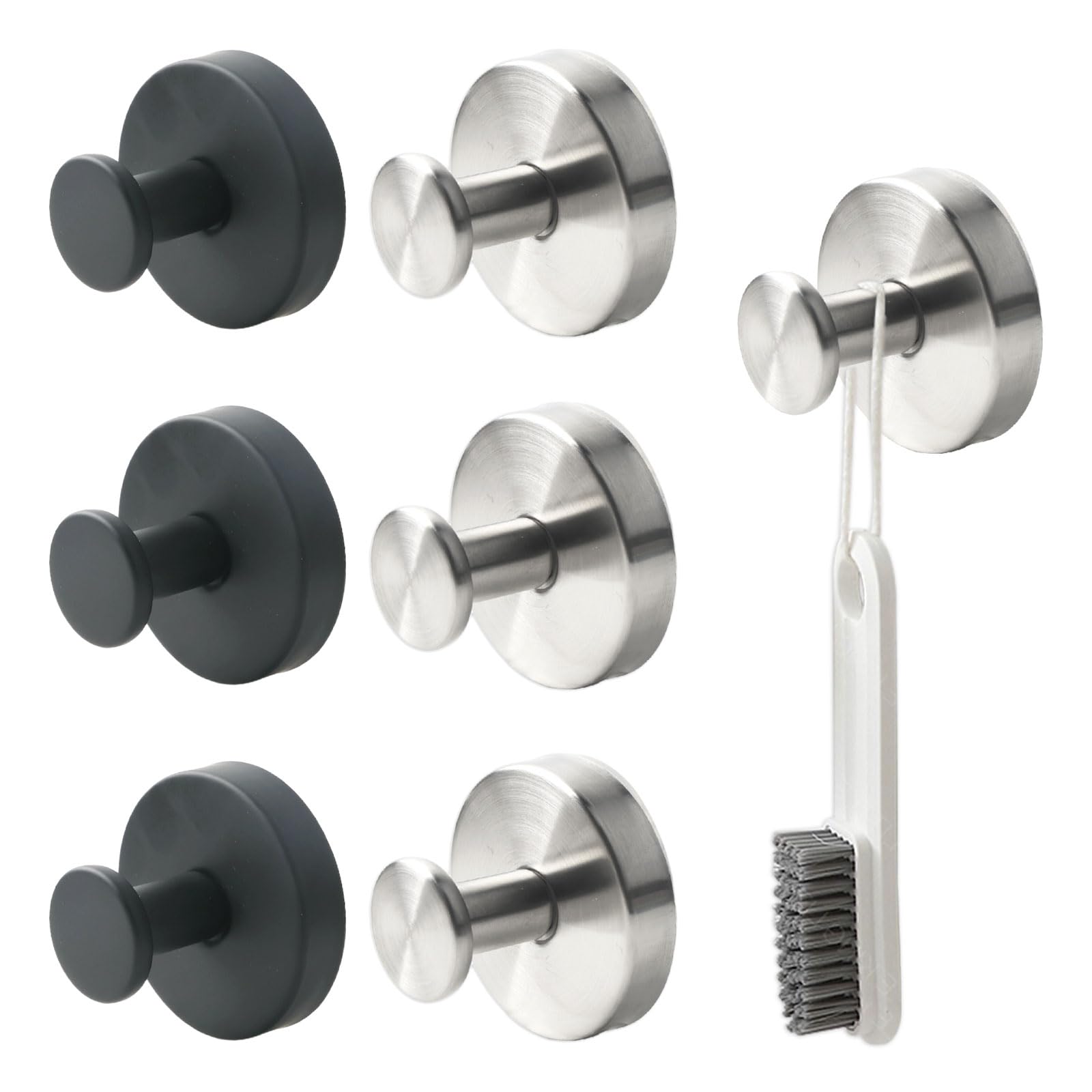 XHYASD 6 Stück Saugnapfhaken Ohne Bohren Vakuum Wasserdicht Metall | Metall PVC, 6 Stück, 3 schwarz 3 silber, bis 10 kg, wiederverwendbar