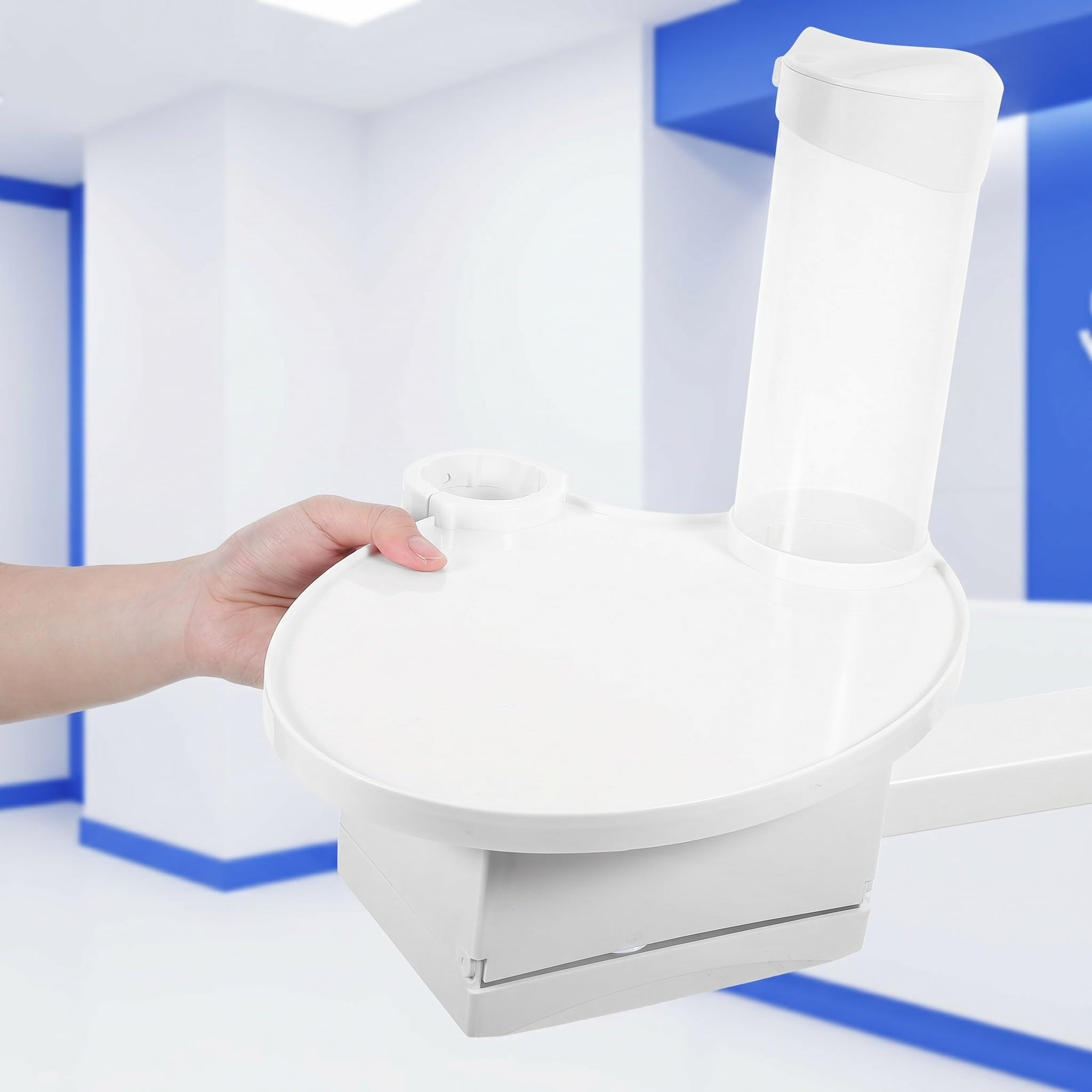 OUNONA Bandeja dental con dispensador de pañuelos: Bandeja multiusos para sillón dental - white. Organizador versátil con portavasos y dispensador de pañuelos para clínica.