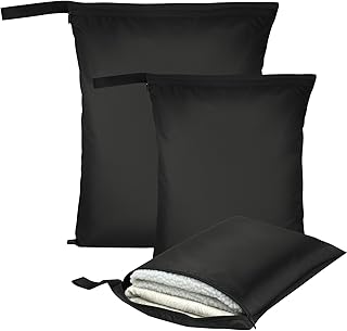 3PCS Bolsa Impermeável Piscina, L/M/S Bolsa para Roupa Suja com Alça e Fecho de Correr, Bolsas para Roupa Suja de Viagem e Piscina, Organizador para Trajes de Banho, Ginásio e Praia (Preto