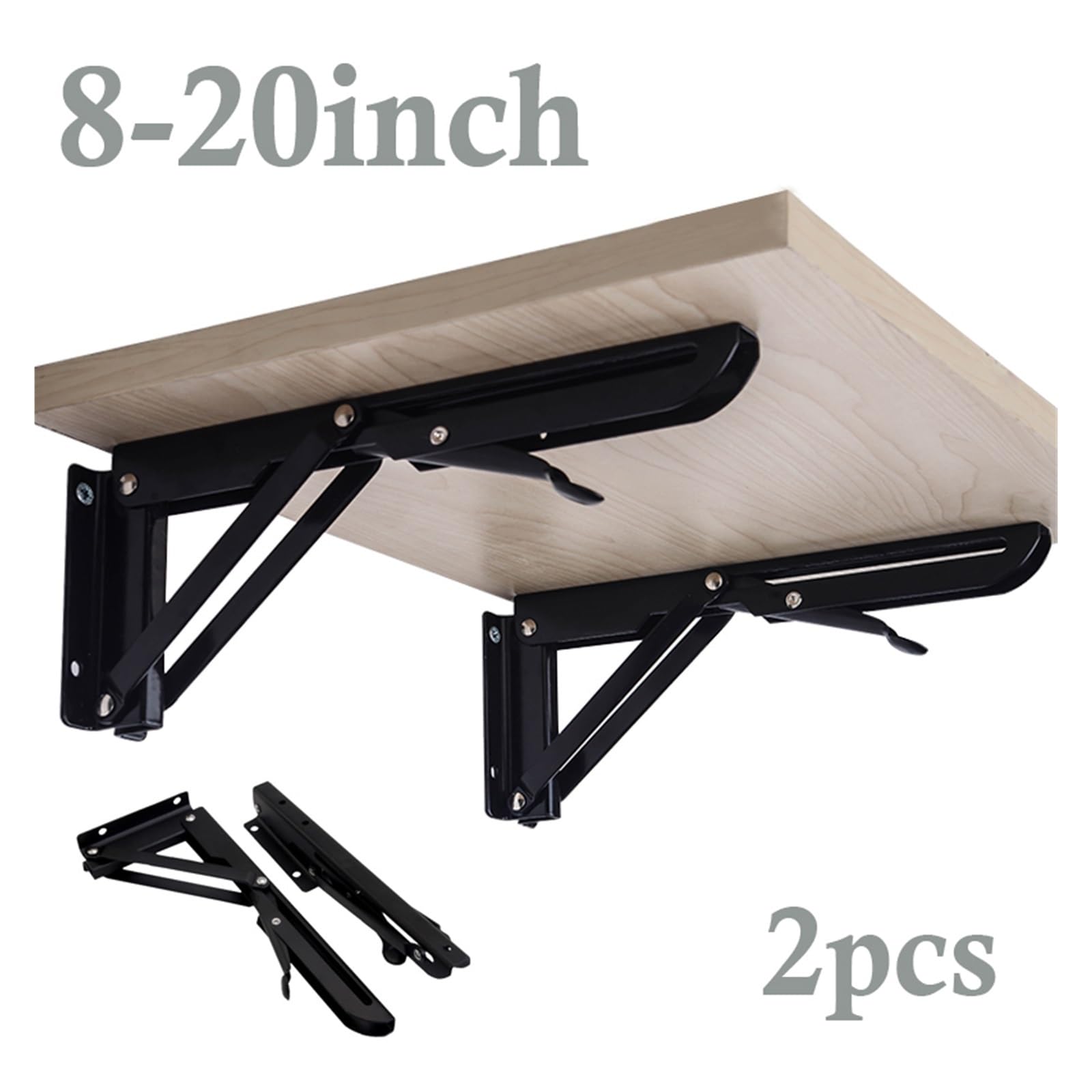 klappbare Regalhalterung, 2 Stück 8-20 Zoll schwarze Halterung, verstellbar, wandmontiert(K 18x2)