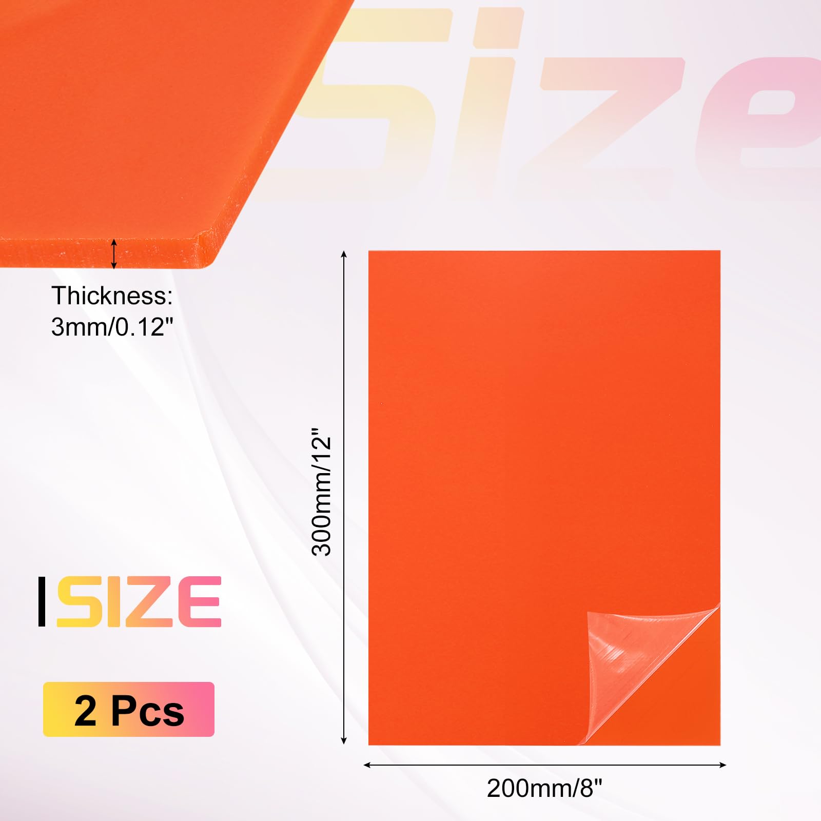 sourcing map Lot de 2 feuilles acryliques de 30,5 x 20,3 cm - Panneau en plastique de 3 mm pour cadres photo, supports de panneaux, projets d'artisanat, orange