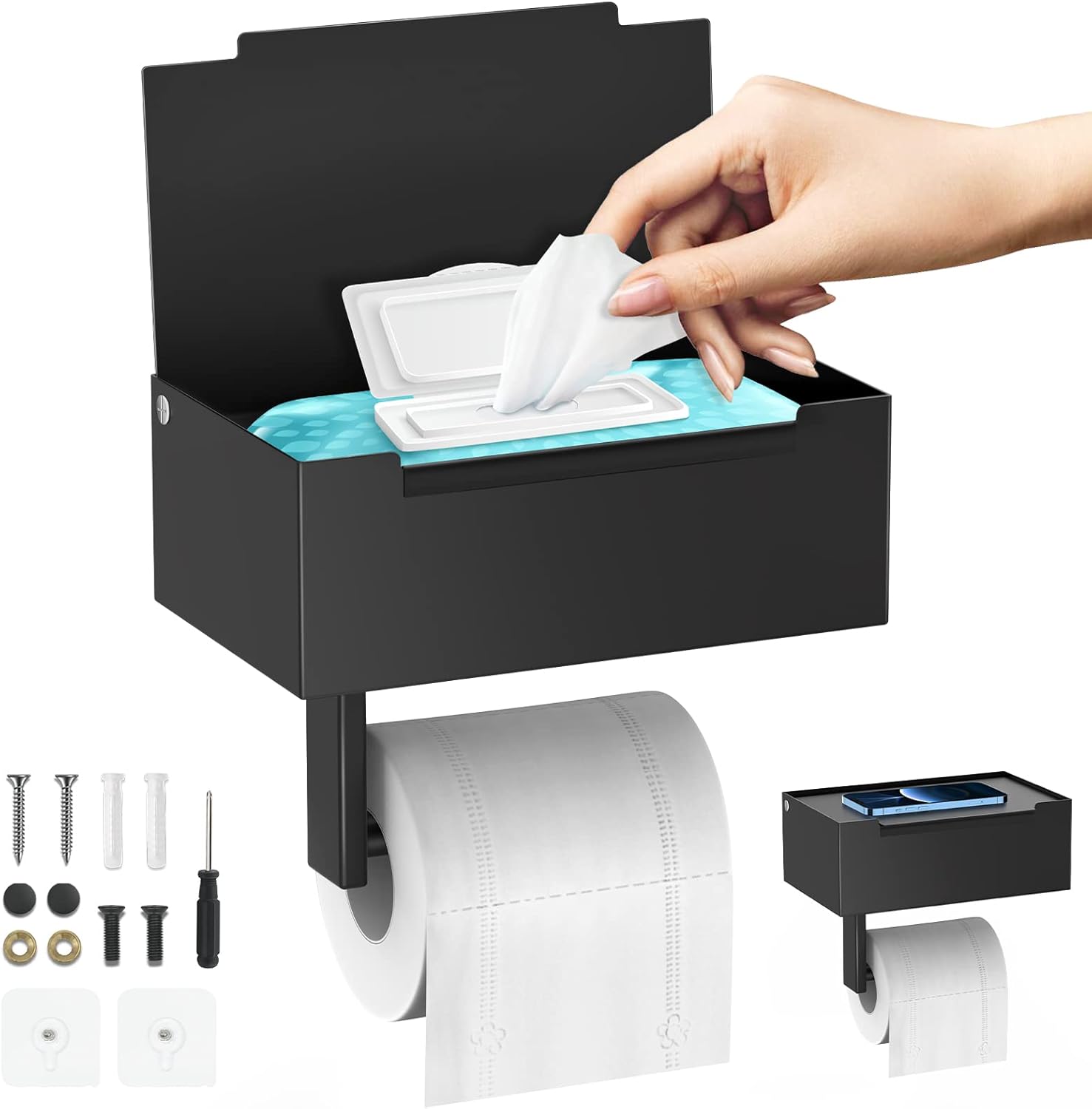 Amazon.com: ZEBRE Toilet Paper Holder with Shelf, Flushable Wipes ...