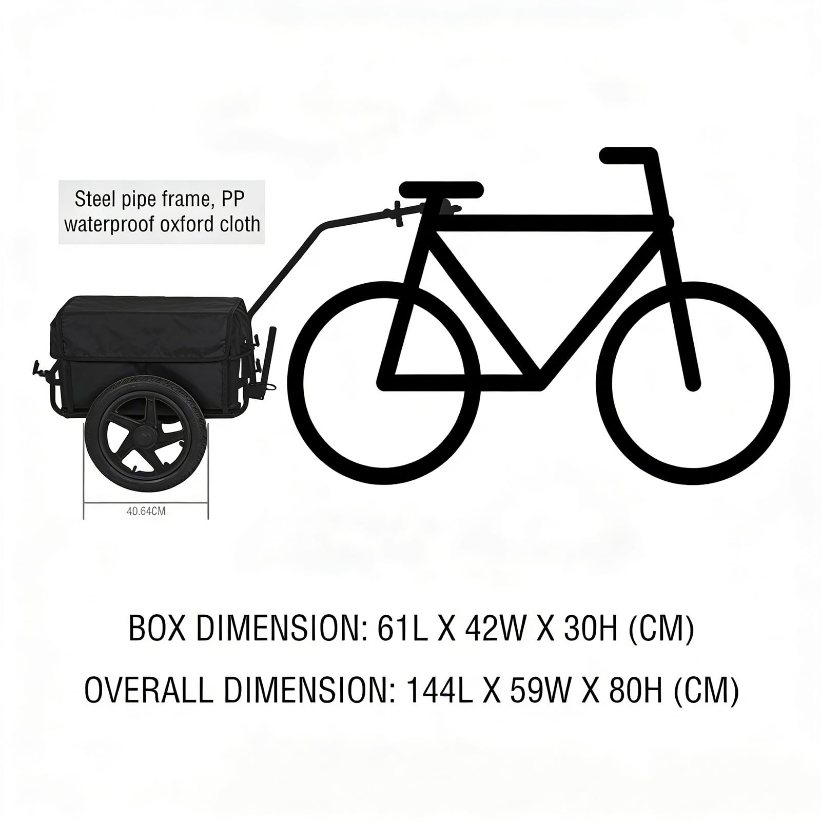 Przyczepa rowerowa do rowerów składanych/regularnych/górskich, składana rama, wodoodporny schowek 600D, 2 nadmuchiwane kółka, obciążenie 50 kg, odblaski bezpieczeństwa i ocynkowane sprzęgło