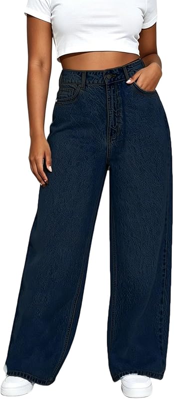 Women's High Waist Wide Leg Jeans Casual Denim Pants Streetwear