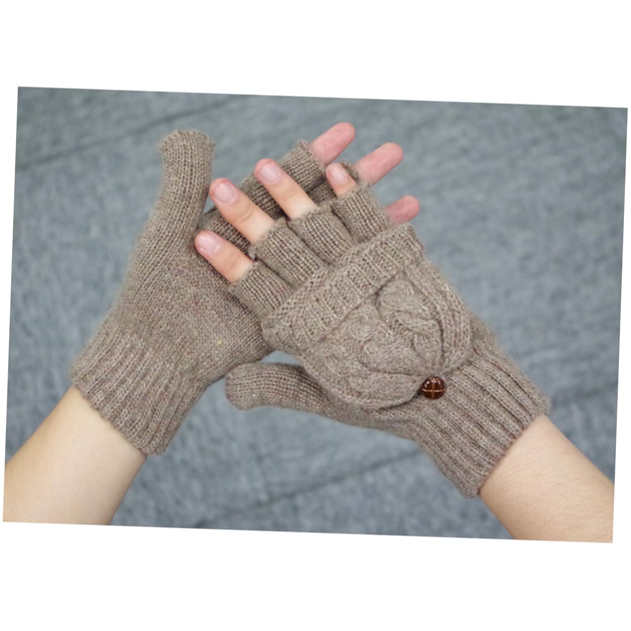 3piezas Guantes De Lana Sin Dedos Para Mujer Cálidos y Cómodos Con Cubierta De Mitones Para Invierno Marrón
