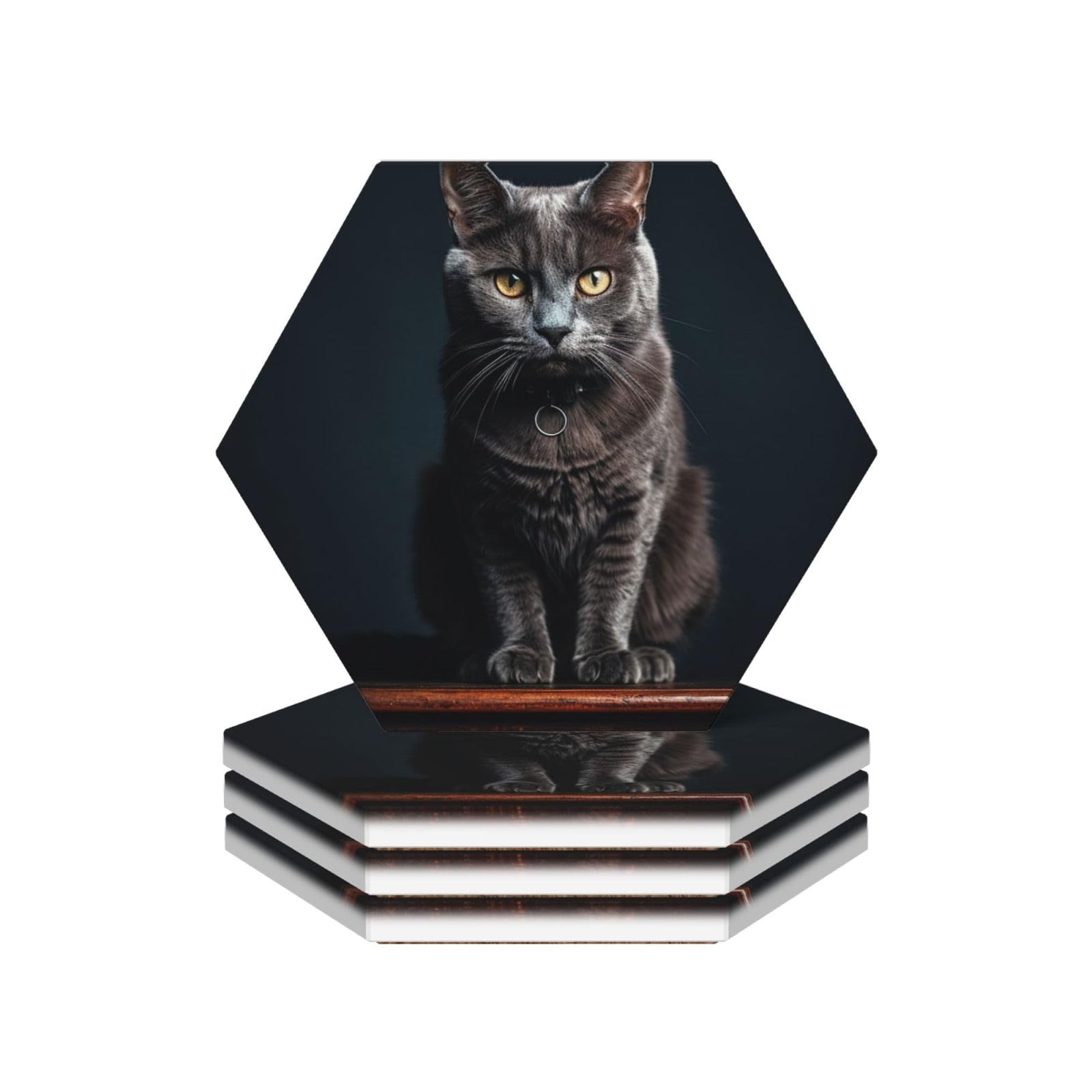 Drink Coasters Set of 4 Ceramic Coaster Cat on Table Coasters for Drinks Cups Mugs Mat Pads Absorbent Non-Slip Decorative Cup Coaster for Coffee Table Kitchen Bar Home Decor