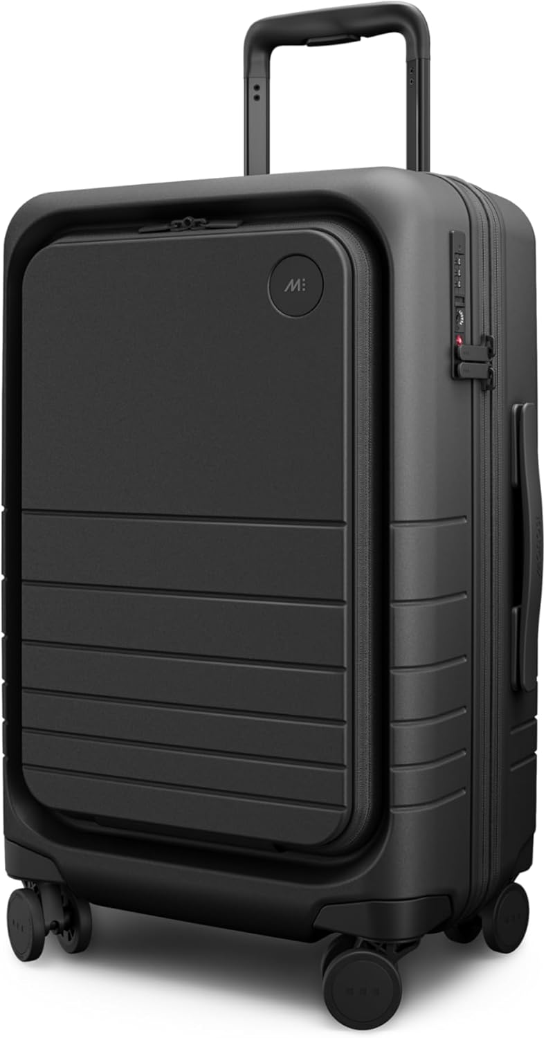 Monos Expandable Carry-On Pro Luggage, 22" Hardside Polycarbonate Spinner Suitcase, Expandable +1.6", 16" Laptop Pocket, Airline Approved, TSA Lock, Women Men | Midnight Black