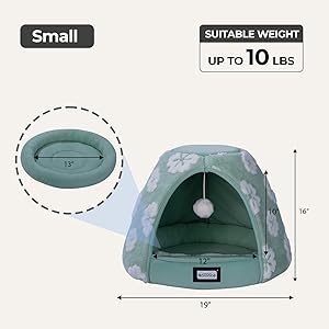 BALANCE Cat Beds for Indoor Cats, 2-in-1 Cat Bed Cave with Anti-Slip Bottom and Ultra-Soft Plush, Cozy Cats House Tent for Kittens and Small Dogs, 19 Inches, Green
