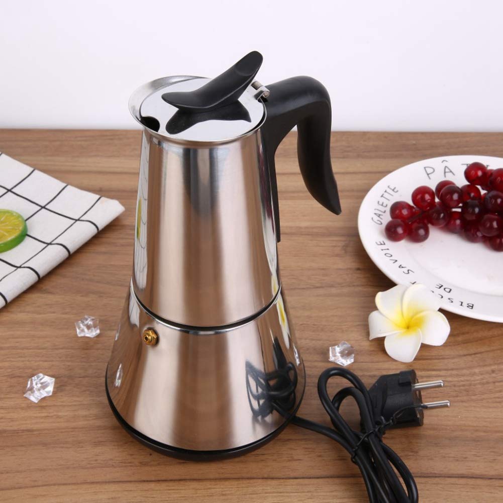 Cafetière à expresso avec cuisinière électrique, marmite moka, percolateur, 6 tasses, cafetière électrique électrique en acier inoxydable, prise UE