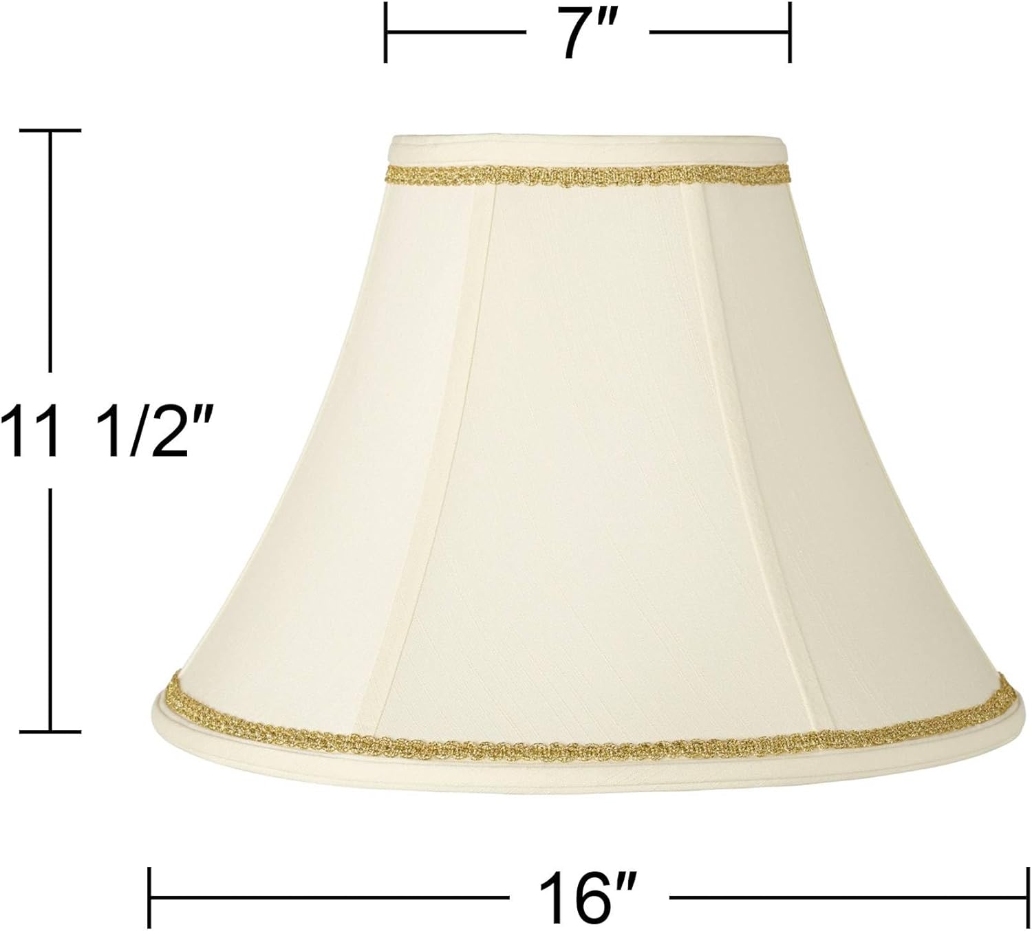Creme Fabric Large Bell Lamp Shade with Gold Scroll Trim 7" Top x 16" Bottom x 12" High (Spider) Replacement with Harp and Finial - Imperial Shade