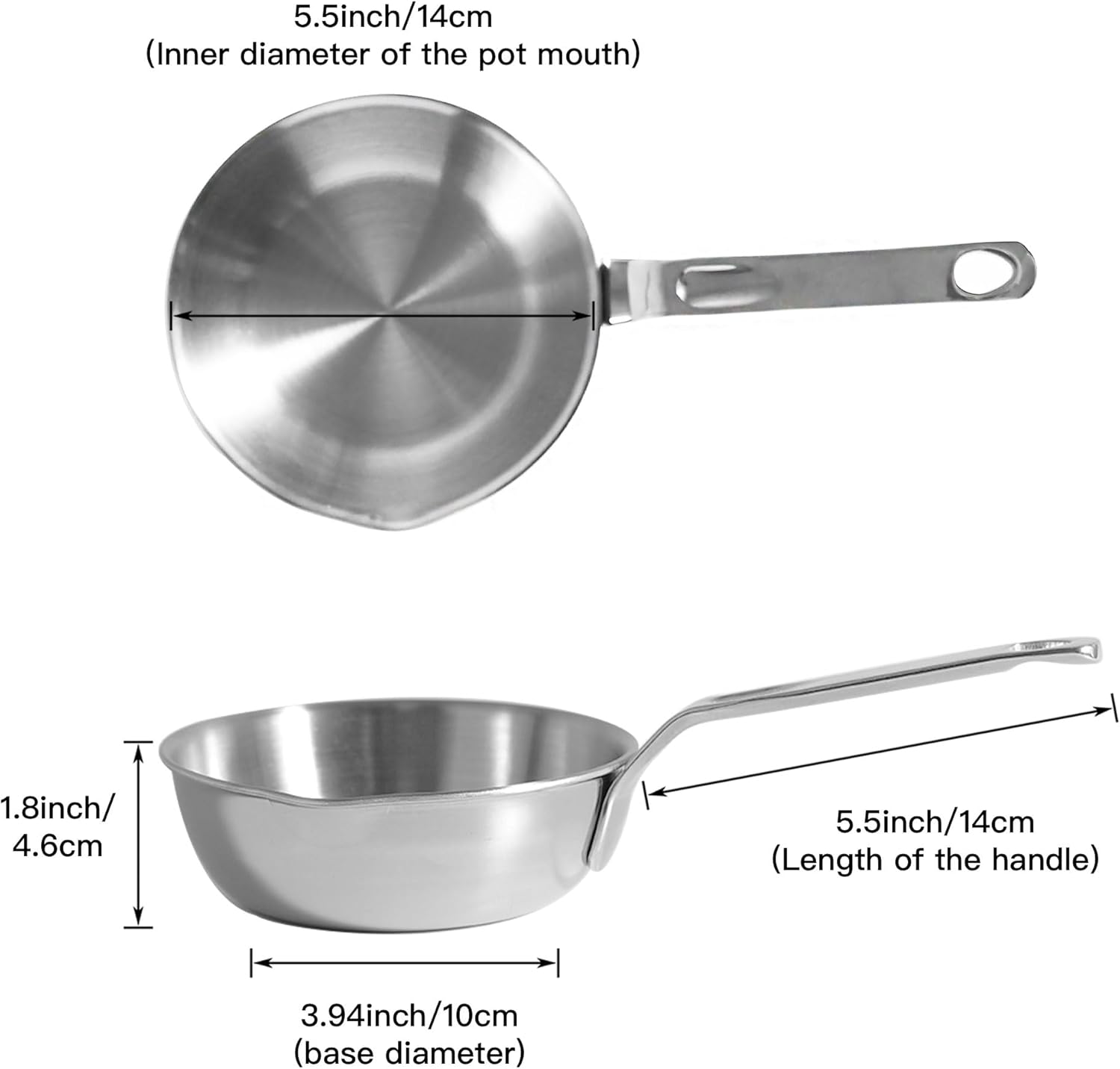 IMEEA 5.5-Inch Small Egg Pan Omelet Pan SUS304 Stainless Steel Mini Sauce Pan Frying Pan with Spout