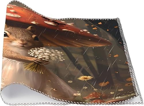 Miniatura 3 de Lady Squirrel with Umbrella Placemats Set of 6 Resistant Table Mats Washable Place Mats for Dinner Party Table Decoration