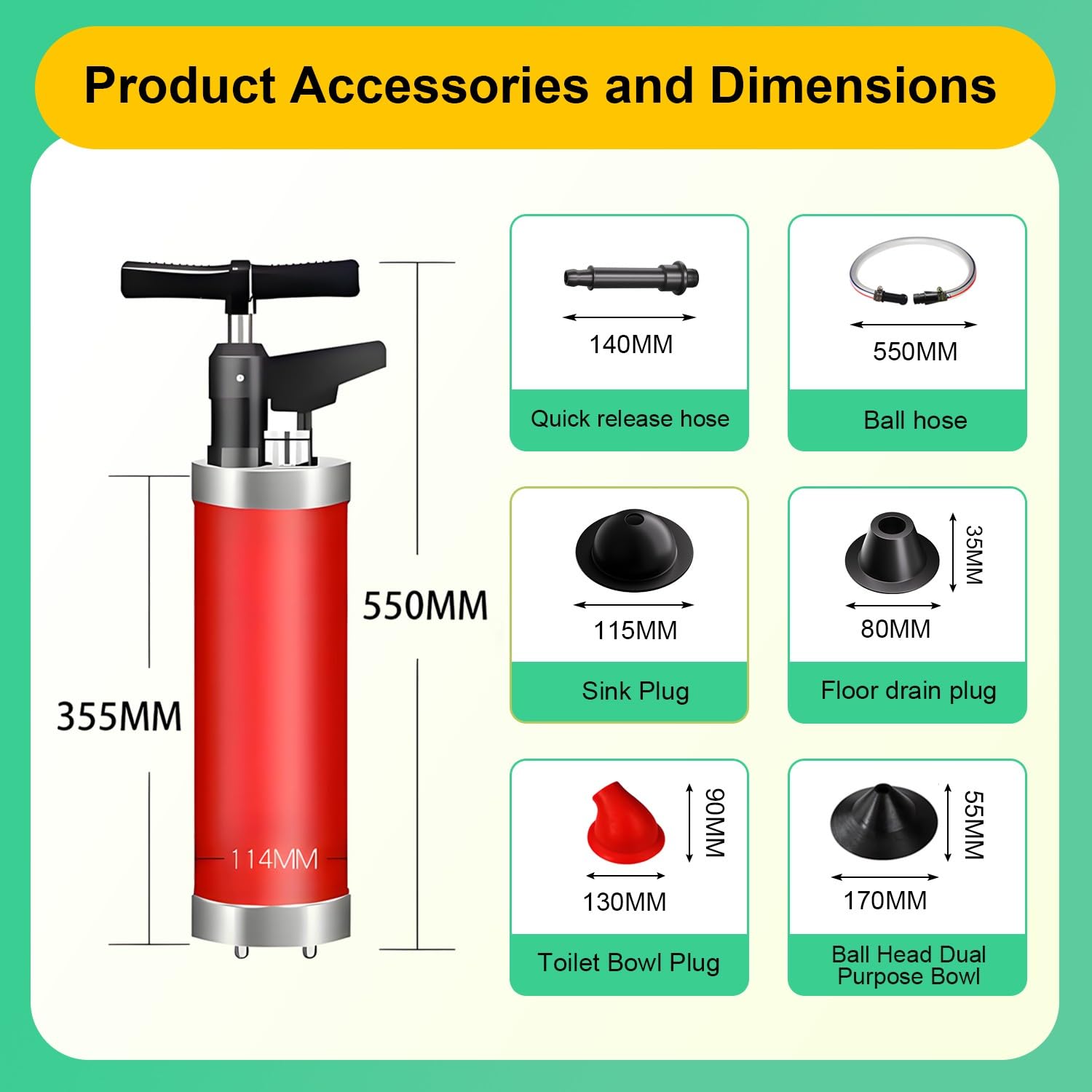 Desatascador WC Desatascador a Presion, Desatascador Tuberias a Presion con Barómetro, Bomba de Aire para Desatascos con 4 Ventosas, para Baño Cocina Inodoro Desagüe de Suelo