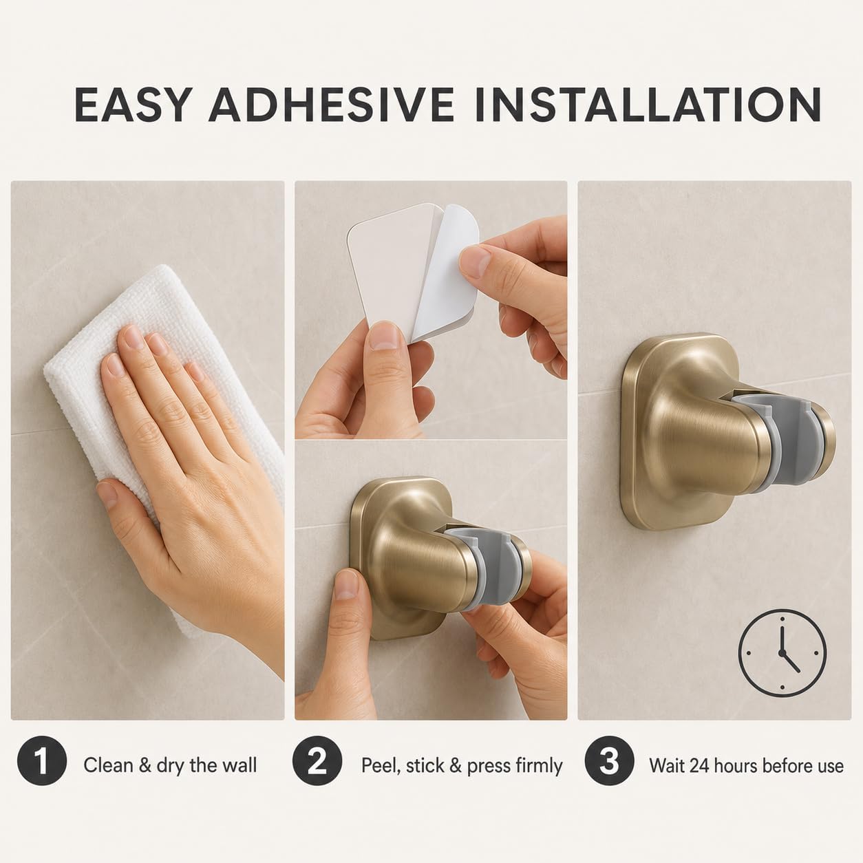 Hand Held Shower Head Holder, Adhesive Showerhead Bracket, Angle Adjustable Shower Wand Holder Wall Mounted, Brushed Gold