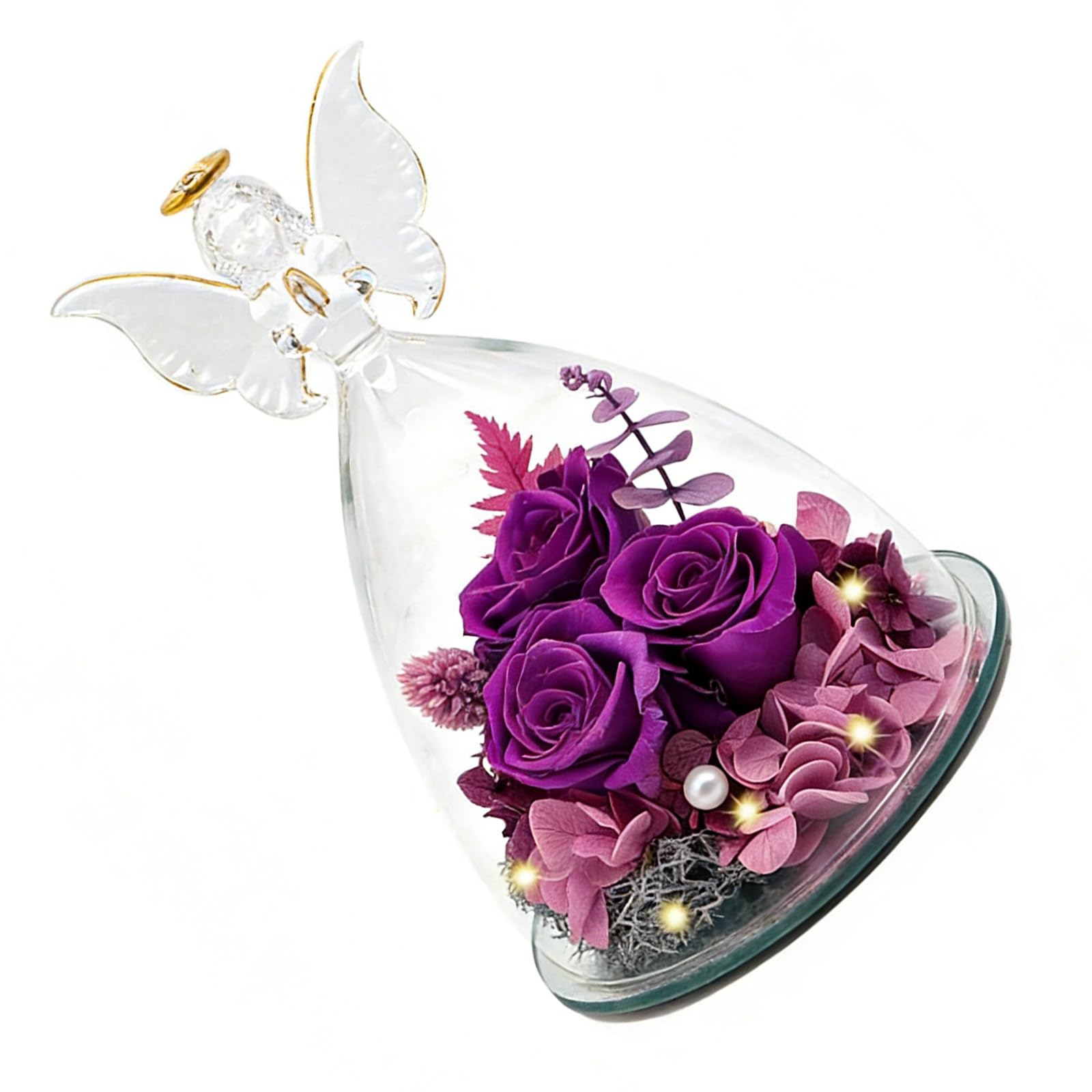 Kaeltsyn for Special Event Preserved Rose Glass Dome Angelic Design for Anniversary Birthday Decoration Valentines Gift