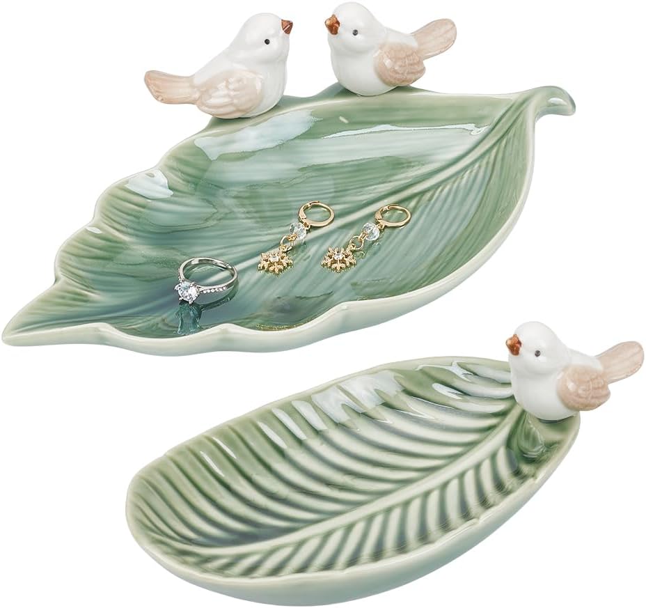 PH PandaHall 2pcs Ceramic Jewellery Tray Decorative Leaf Shape Key Plate Necklace Ring Holder Jewellery Tray Gifts Trinket Trays for Nightstand Countertop Organization, 5.9~8.9 Inch PH PandaHall 2pcs Ceramic Jewellery Tray Decorative Leaf Shape Key Plate Necklace Ring Holder Jewellery Tray Gifts Trinket Trays for Nightstand Countertop Organization, 5.9~8.9 Inch