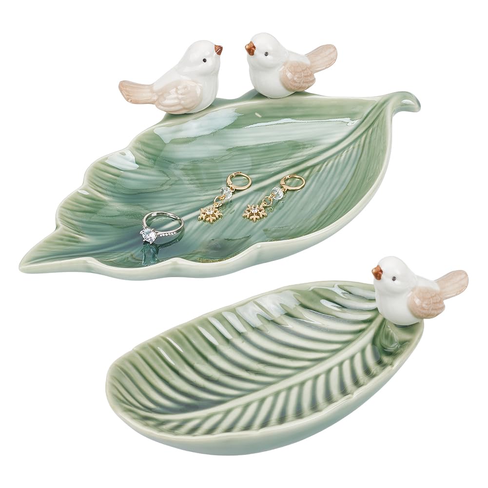 Photo 1 of PH PandaHall Ceramic Jewelry Tray - Leaf Shape, Green