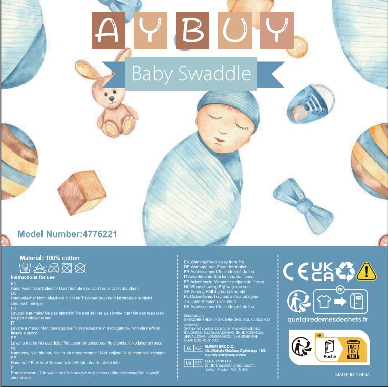 AYBUY 3 Pack Baby Swaddle Suit,Baby Swaddle Sack for 0-3 Months Newborn Breathable Organic Cotton Fabric,Baby Blanket Wrap with Adjustable Velcro Newborn Baby Gifts - Image 2