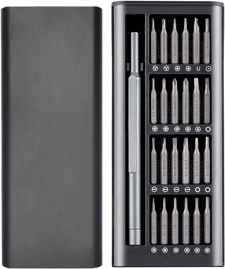 COSKIRA 24 in 1 Screwdriver 24 Bits with Plastic Case for Cell Phone Laptop Watch Computer Electronics Glasses Repair Small Pocket Screwdriver Set Phillips Flathead Screwdriver Bit Magnetic_ black