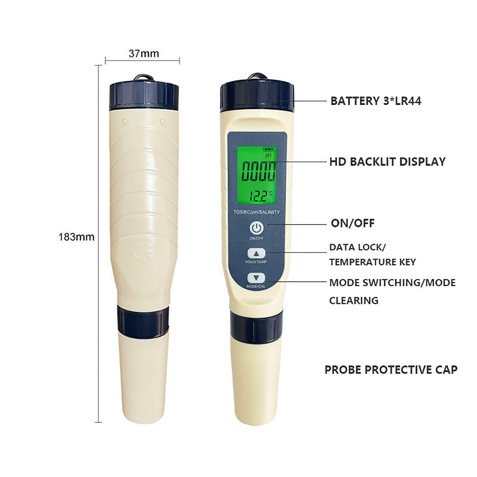 NGARY TDS Meter Digital Water Tester, TDS/pH/Temperature 5-in-1 PH Pen con Función De Retención De Datos, Rango De Medición De PH con 0-14, para Agua Potable, Piscina Y Acuario