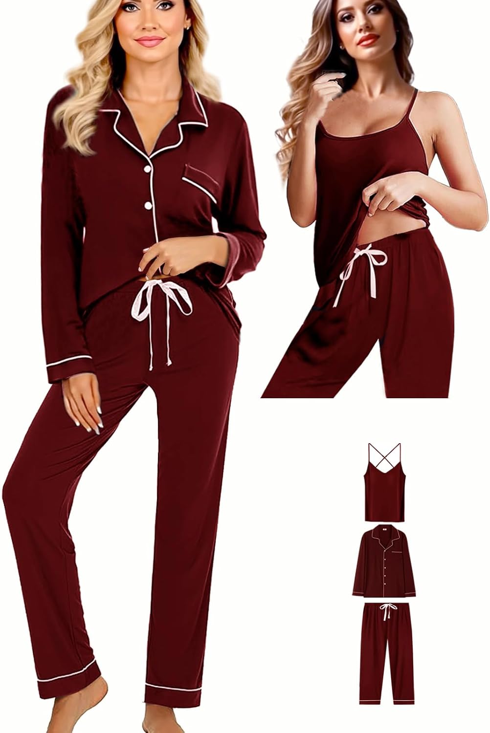 3Pcs Knit Pajamas Set For Women XS-4XL Womens Soft Pajama Sets Sexy Cami Pj Sets Sleepwear Loungewear Nightwear - Image 5