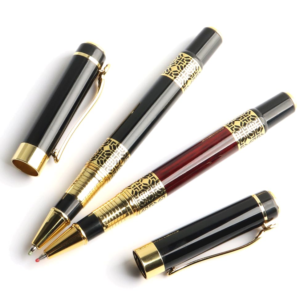 BIK Gelschreiber, Metallroller, chinesischer klassischer Stil, Kalligraphie, Schreiben, Unterschrift, Geschenk, Stift, Studenten, Schreibwaren, Büro (1 Stift - 5 Minen, Rot, Blau)