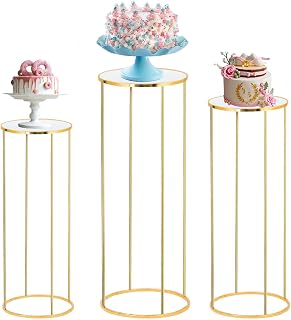 Bonastella 3PCS Gold Cylinder Pedestal Stands for Parties - Cake Stands, Plant Holders, Wedding & Event Decor